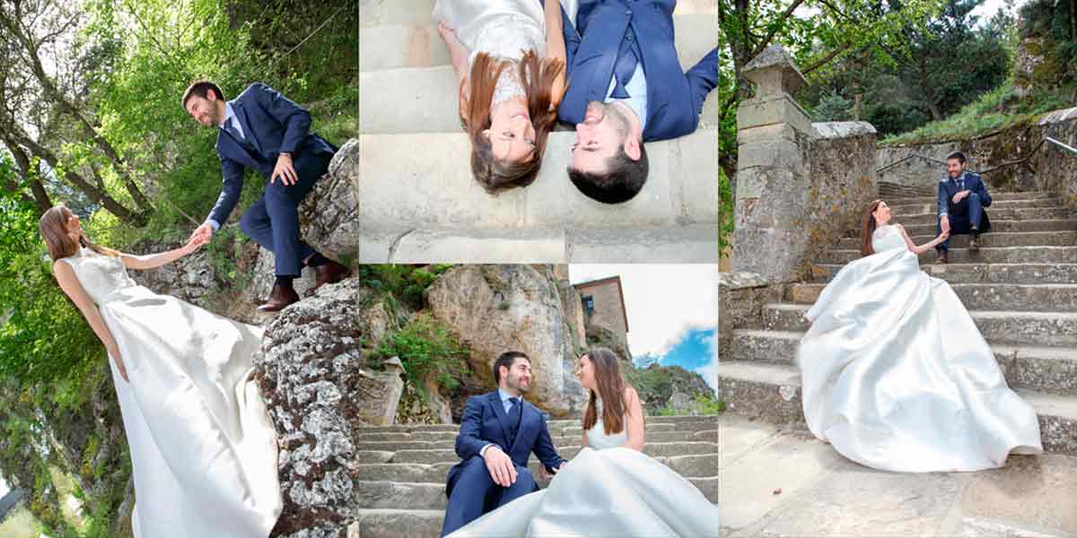 Maquetación ábum de boda en San Saturio escaleras Soria