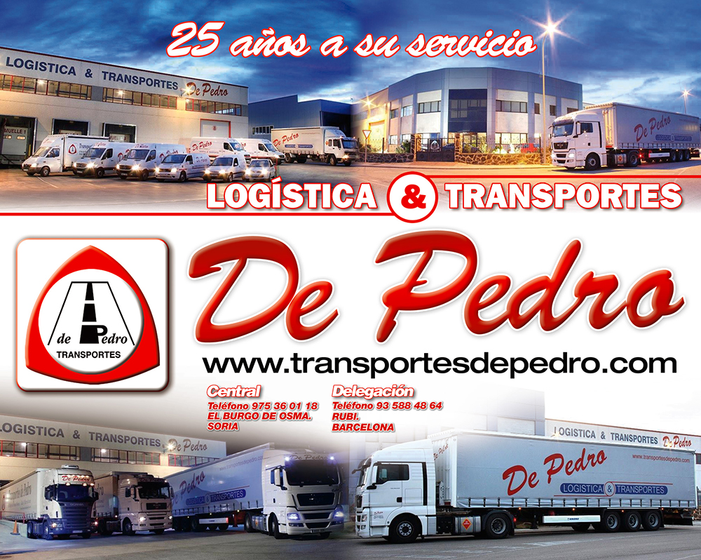 Publkicidad de 25 años de Trasnsportes de Pedro empresa de logistica y transporte de El Burgo de Osma, Soria