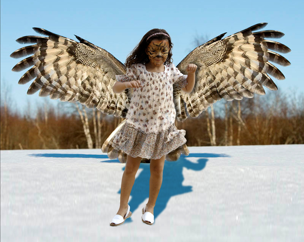 Retoque fotografico, trucaje niña con alas